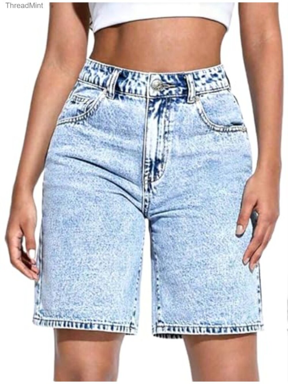 High Waisted Stretchy Denim Bermuda Shorts Casual Summer Jorts Women
